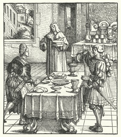 Aartshertog Maximiliaan van Oostenrijk leert de culinaire kunsten (gravure) door Hans (after) Burgkmair