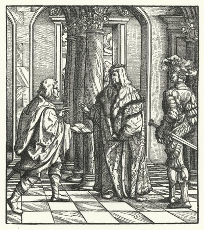 Aartshertog Maximiliaan van Oostenrijk ontvangt de instemming van Maria van Bourgondië met zijn huwelijksaanzoek door Hans (after) Burgkmair