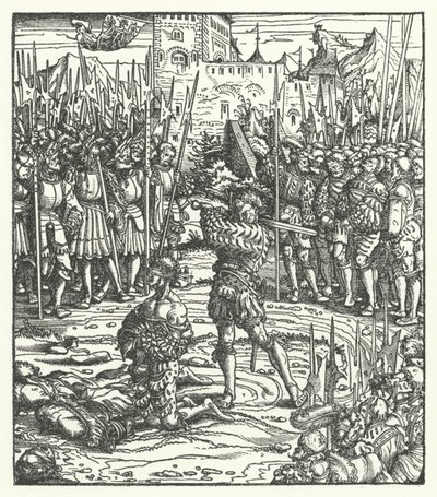 Executie van de leiders van een opstand tegen de heerschappij van aartshertog Maximiliaan van Oostenrijk in Vlaanderen door Hans (after) Burgkmair