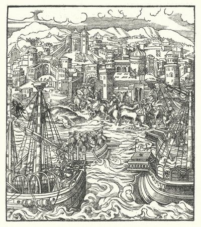 Frederik III, Heilige Roomse Keizer, arriveert in Rome met zijn bruid, Eleonora van Portugal door Hans (after) Burgkmair