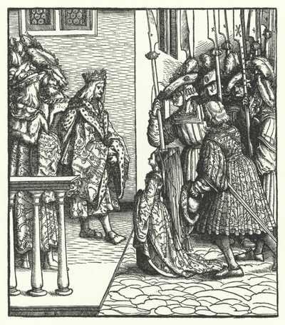 Margaretha van Oostenrijk, dochter van Aartshertog Maximiliaan van Oostenrijk, toevertrouwd aan de voogdij van koning Lodewijk XI van Frankrijk door Hans (after) Burgkmair