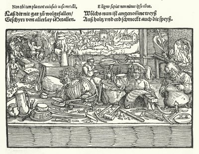 De Koperslager (gravure) door Hans (after) Burgkmair