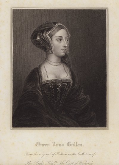 Anne Boleyn, tweede vrouw van koning Hendrik VIII (gravure) door Hans (after) Holbein the Younger