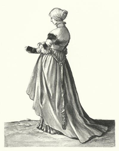 Kostuum van een vrouw uit Basel door Hans (after) Holbein the Younger