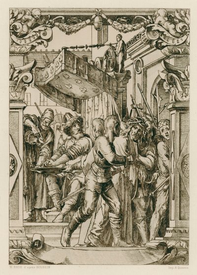 Jezus Christus, Pilatus wast zijn handen door Hans (after) Holbein the Younger