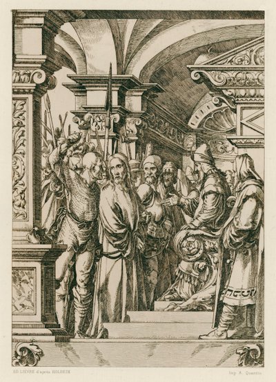 Jezus Christus voor Kajafas door Hans (after) Holbein the Younger