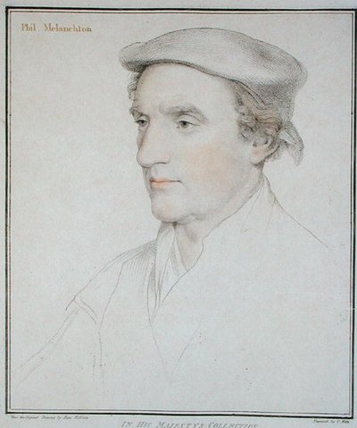 Portret van Philip Melanchton (1497-1560) gegraveerd door Fransesco Batolozzi (1727-1815) 1792 door Hans (after) Holbein the Younger