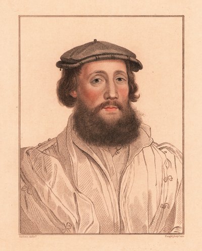 Portret van een onbekende man, hof van koning Hendrik VIII, ca. 1532, 1812 (gravure) door Hans (after) Holbein the Younger