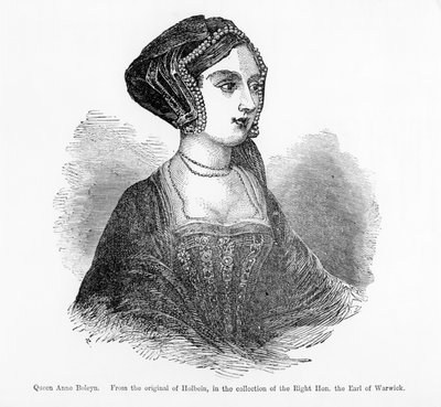 Koningin Anne Boleyn (1507-36) (gravure) (zwart-wit foto) door Hans (after) Holbein the Younger