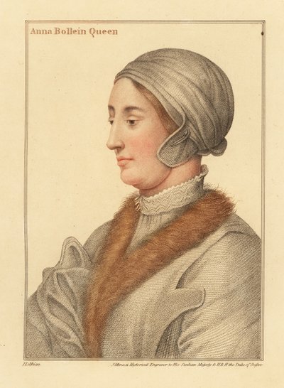 Koningin Anne Boleyn, tweede vrouw van Koning Henry VIII door Hans (after) Holbein the Younger