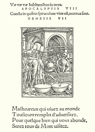Het Beenderhuis (gravure) door Hans (after) Holbein the Younger