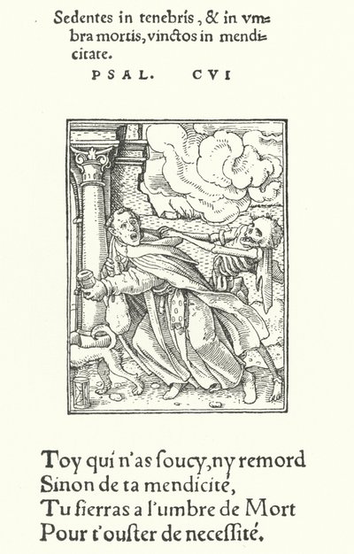 De bedelmonnik (gravure) door Hans (after) Holbein the Younger