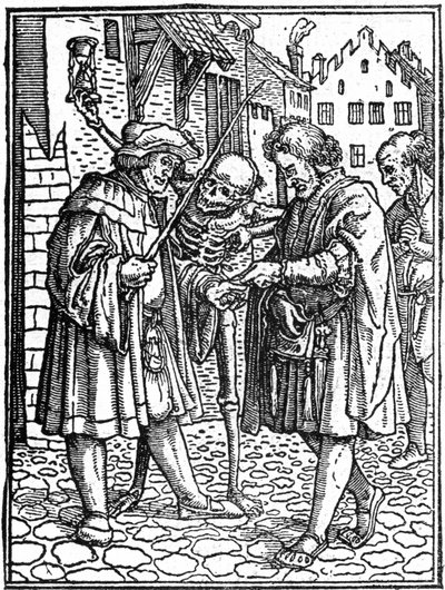 De schijnbare dood van Hans Holbein de Jongere: de advocaat (gravure) door Hans (after) Holbein the Younger