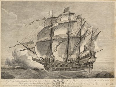 Deze Afdruk is de Exacte Weergave van dat Kapitaalschip de Grote Harry gebouwd in de Scheepswerf van Zijne Majesteit in Woolwich tijdens het Regeer van Koning Hendrik de 8e Anno 1514... door Hans (after) Holbein the Younger