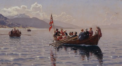 Huwelijksstoet in Sognefjord door Hans Andreas Dahl