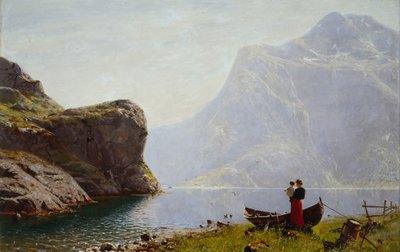 Vrouw en Kind bij de Fjordoever door Hans Andreas Dahl