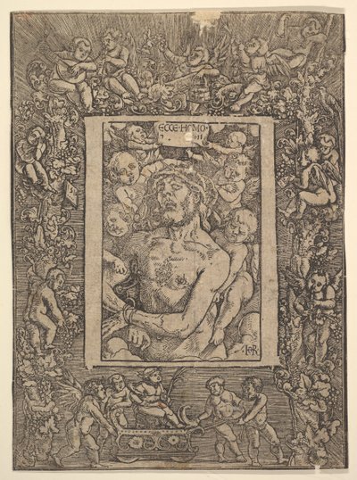 Ecce Homo met decoratieve rand die de triomf van Bacchus toont door Hans Baldung