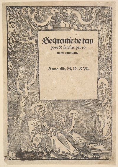 Sint Jan de Evangelist op Patmos, titelpagina uit Hymni de tempore et de sanctis, 1516 door Hans Baldung