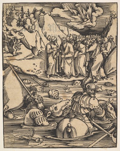 De Egyptenaren steken de Rode Zee over, uit Das Buch Granatapfel, 1511 door Hans Baldung