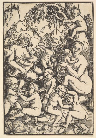 Twee moeders met kinderen Die Kinderaue door Hans Baldung
