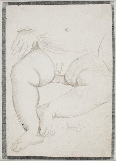 Buik, schoot, been en een hand met armband van een kleine jongen door Hans Baldung Grien