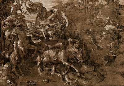 Slag van de ridders met de dood door Hans Baldung Grien