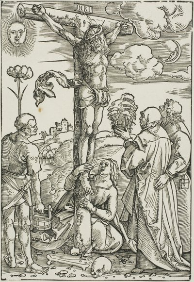 Christus aan het kruis met Maria, Johannes, de Magdalena en Stefanus door Hans Baldung Grien