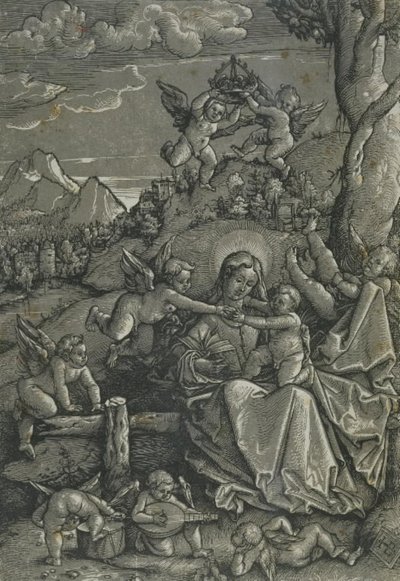 Madonna met Kind en Engelen in een Landschap door Hans Baldung Grien