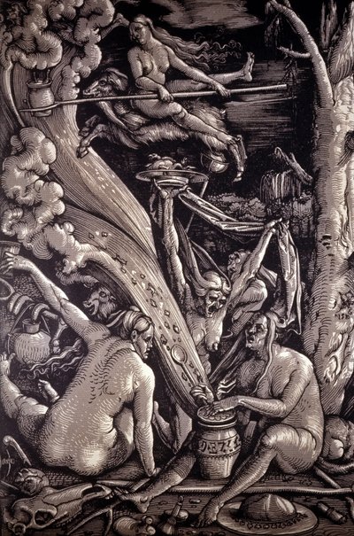 De Sabbat van de Heksen, gravure door Hans Baldung Green, Duitse schilder, graveur en tekenaar (1484-1545) door Hans Baldung Grien