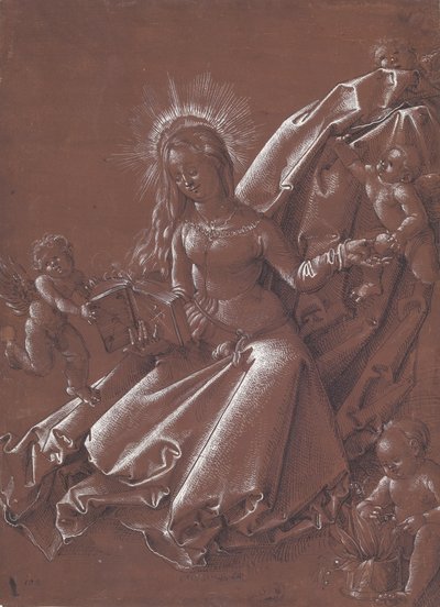 De Maagd lezend, omringd door engelen en het kind Jezus door Hans Baldung Grien