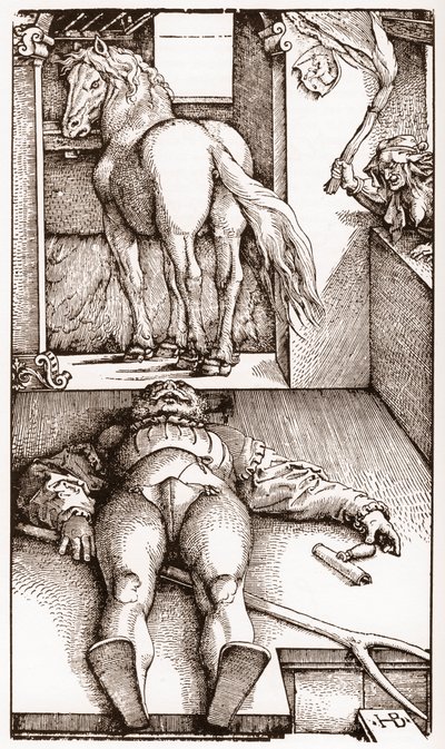 De betoverde palefrenier - (Slapende stalknecht en tovenares) houtsnede door Hans Baldung Grien (1485-1544) circa 1544 door Hans Baldung Grien
