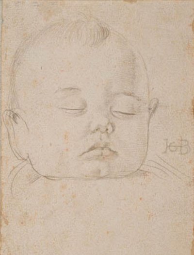 Het hoofd van een slapende babyjongen, en face door Hans Baldung Grien