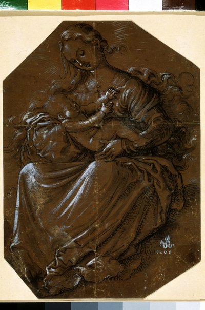 Maagd en kind, tekening met inkt en pen op bruin papier van Hans Baldung (1484-1545) 16e eeuw, Museum Poesjkin, Moskou door Hans Baldung Grien