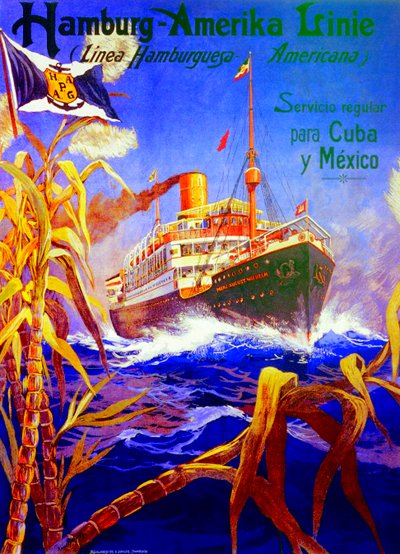 Poster ter promotie van de Hamburg American Line door Hans Bohrdt