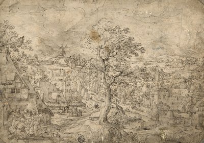 Landschap met Abraham en engelen, 1567 door Hans Bol