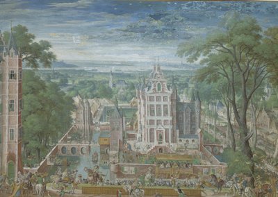 Toernooi buiten een kasteel door Hans Bol