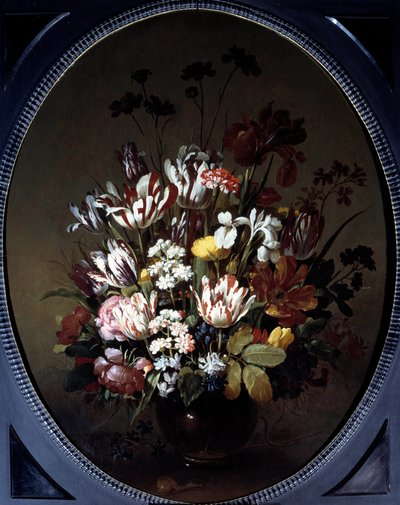 Bloemenvaas. Schilderij door Hans Bollongier (ca.1600-na 1644), Ec. Hol. Olieverf op doek. Dim: 0,83 x 0,68m. Chalon-Sur-Saone, Musee Denon door Hans Bollongier
