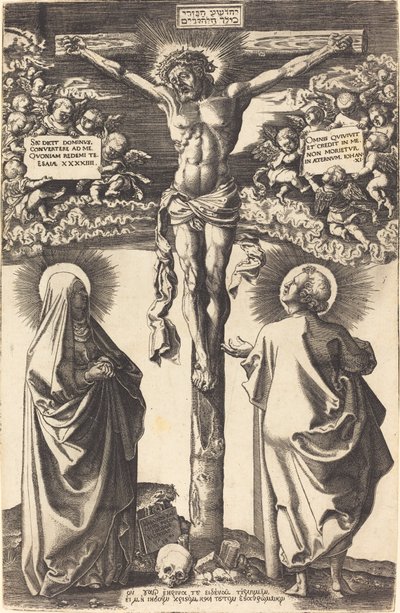 Christus aan het Kruis met de Maagd en Sint Jan door Hans Brosamer