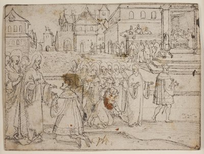 Christus en Jairus; de Bloedvloeiende Vrouw door Hans Brosamer
