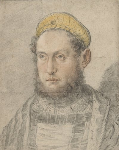 Portret van een voorname man met baard en goudkleurige muts door Hans Burgkmair (I)