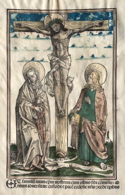 Christus aan het kruis tussen Maria en Johannes door Hans Burgkmair