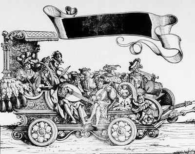 Het muzikale gevolg, uit Maximiliaans Triomftocht, c.1516-18 door Hans Burgkmair