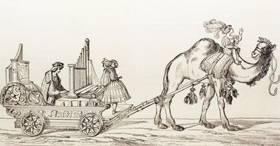 De organist Paul Hofhaimer spelend in een koets getrokken door een kameel, uit 