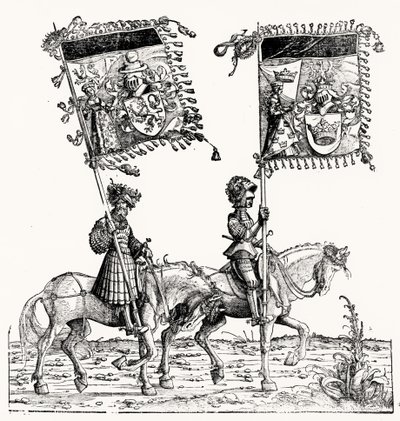 Twee bereden ridders, uit Maximiliaans Triomftocht, c.1516-18 door Hans Burgkmair