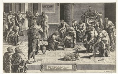 Christus wast de voeten van de discipelen door Hans Collaert (I) (attributed to)