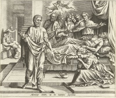 De dood van de rijke man (De geschiedenis van Lazarus en de rijke man) door Hans Collaert (I) (possibly)