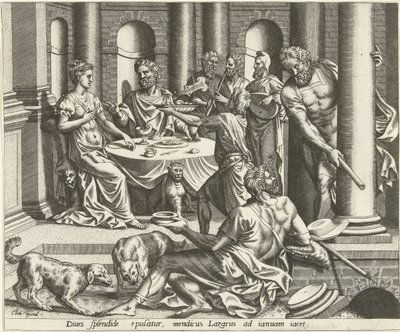 Lazarus bedelt voor het huis van de rijke man door Hans Collaert (I) (possibly)