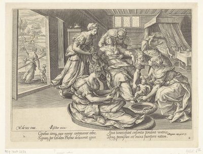 Geboorte van de zoon van de Sunnemitische vrouw door Hans Collaert (I)