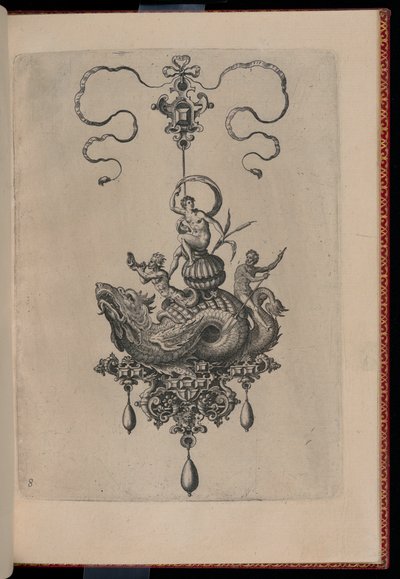 Plaat 8, uit Bullarum Inaurium etc. Archetypi Artificiosi Pars Altera (Hangers, Oorbellen, enz. Ontwerpen van de Meest Bekwame Aard, Deel Twee) door Hans Collaert the Elder