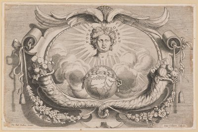 Drukkersmerk voor Jan van Keerbergen: Vignet voor Biblia Cum Glossa Ordinaria door Hans Collaert the Younger